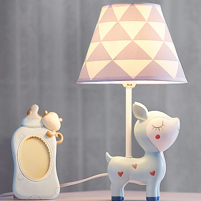 Animal Bedroom Table Lamp Resin 1 Bulb Creative Nightstand Light with Tapered Fabric Shade