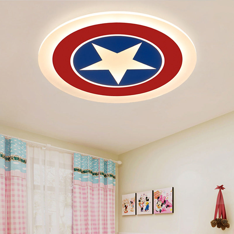 Captain Shield Flush Mount Cartoon Metal LED White Flushmount Lighting for Bedroom