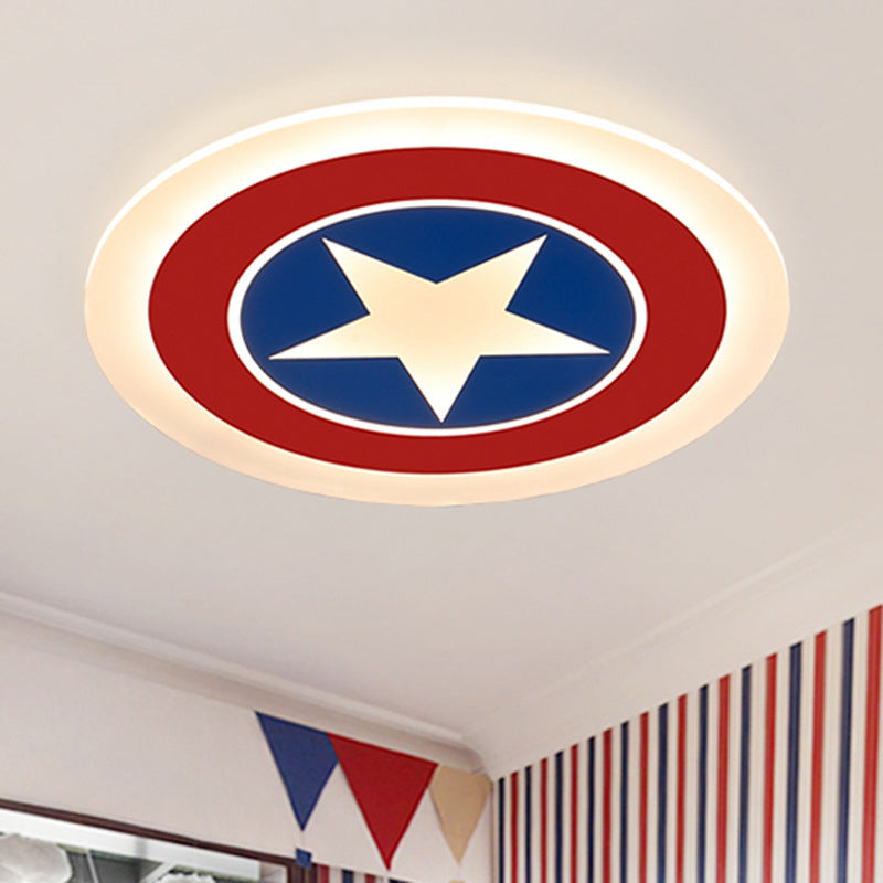 Captain Shield Flush Mount Cartoon Metal LED White Flushmount Lighting for Bedroom