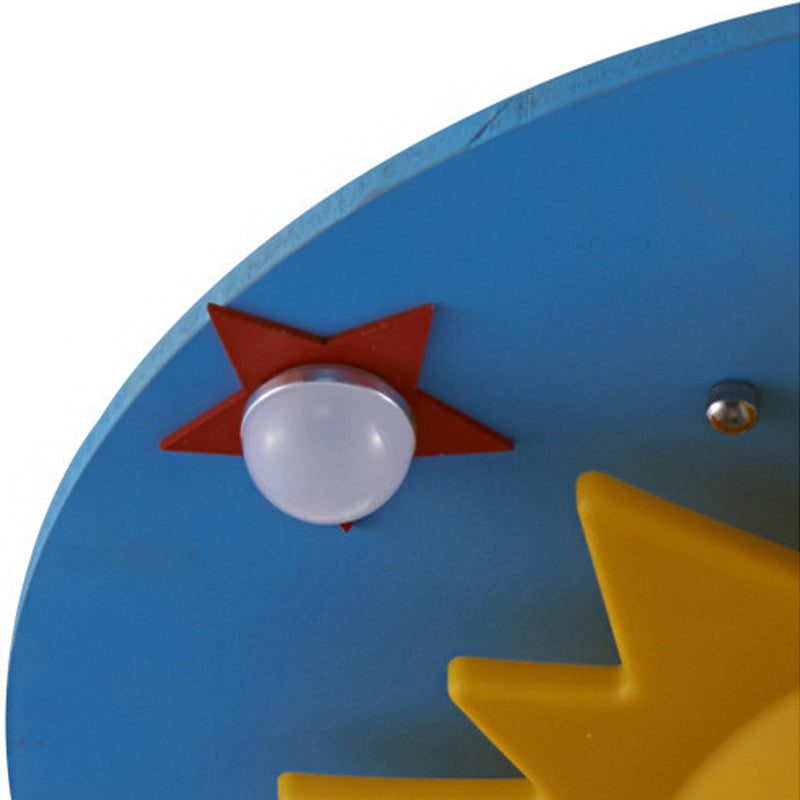 Kid Sun Flushmount Ceiling Fixture Wood 6 Bulbs Bedroom Flush Ceiling Light in Blue