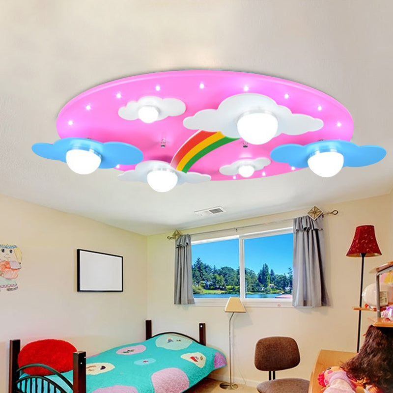 Cloud Flush Deckenleuchte, kreative Holz-LED-Rosa-Unterputzlampe für Kinderzimmer