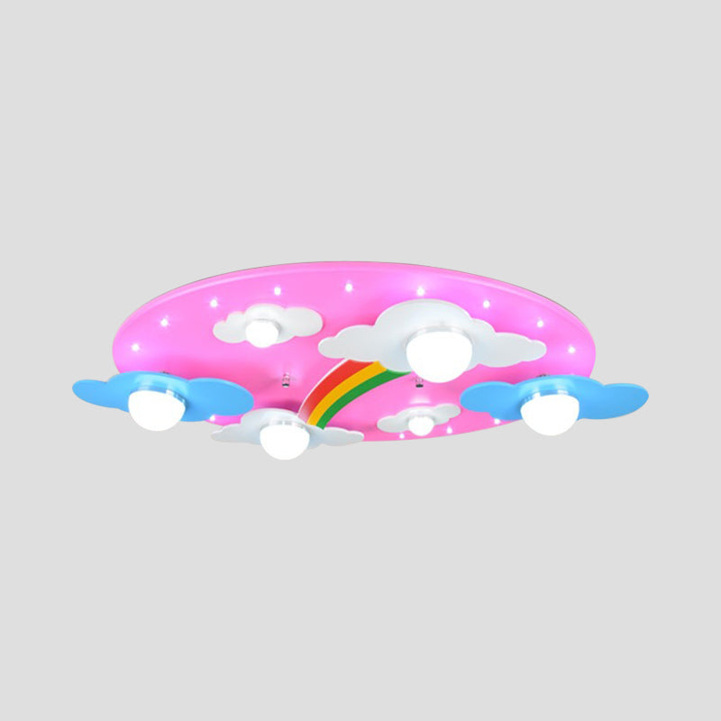 Cloud Flush Deckenleuchte, kreative Holz-LED-Rosa-Unterputzlampe für Kinderzimmer