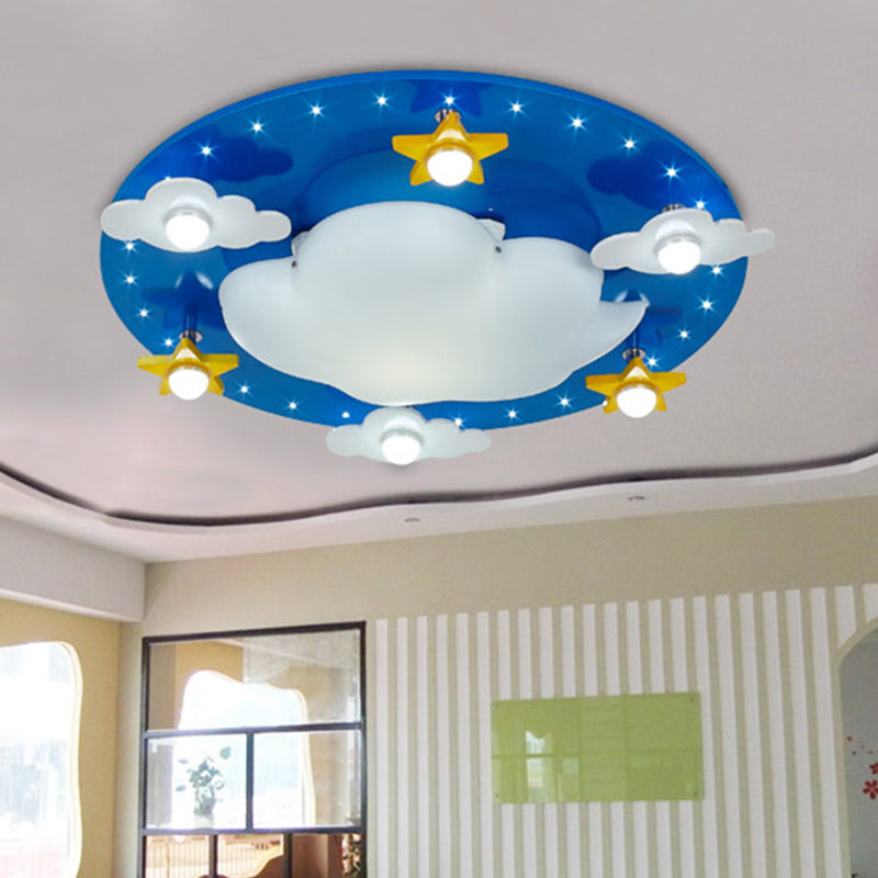 Kid Cloud Flush Ceiling Light Acrylic LED Nursery Flushmount Lighting in Blue for Bedroom