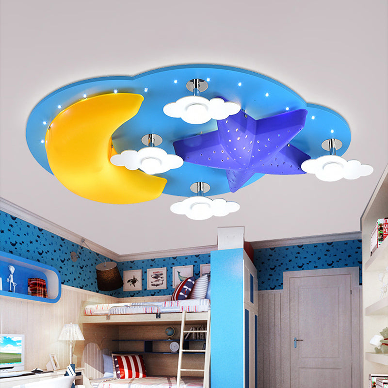 Lampada da soffitto a incasso in legno a LED per bambini con luce a nuvola blu per la scuola materna