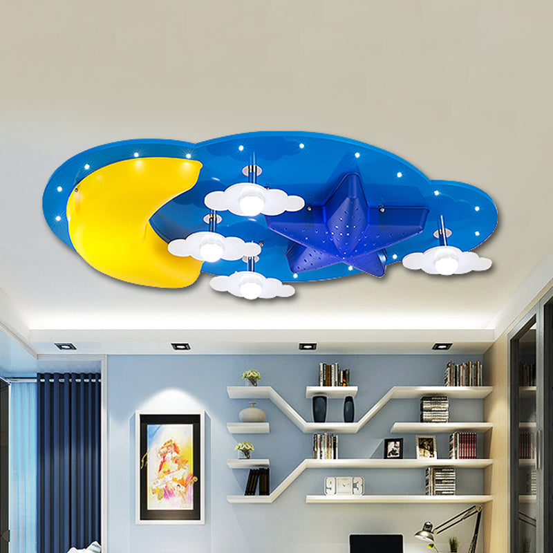 Lampada da soffitto a incasso in legno a LED per bambini con luce a nuvola blu per la scuola materna