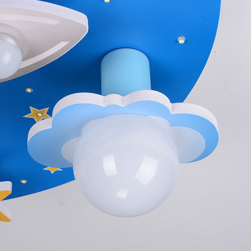 Cloud and Star Wood Flush Mount Lighting Creative 8 Heads Blue Flush Mount Lamp for Bedroom