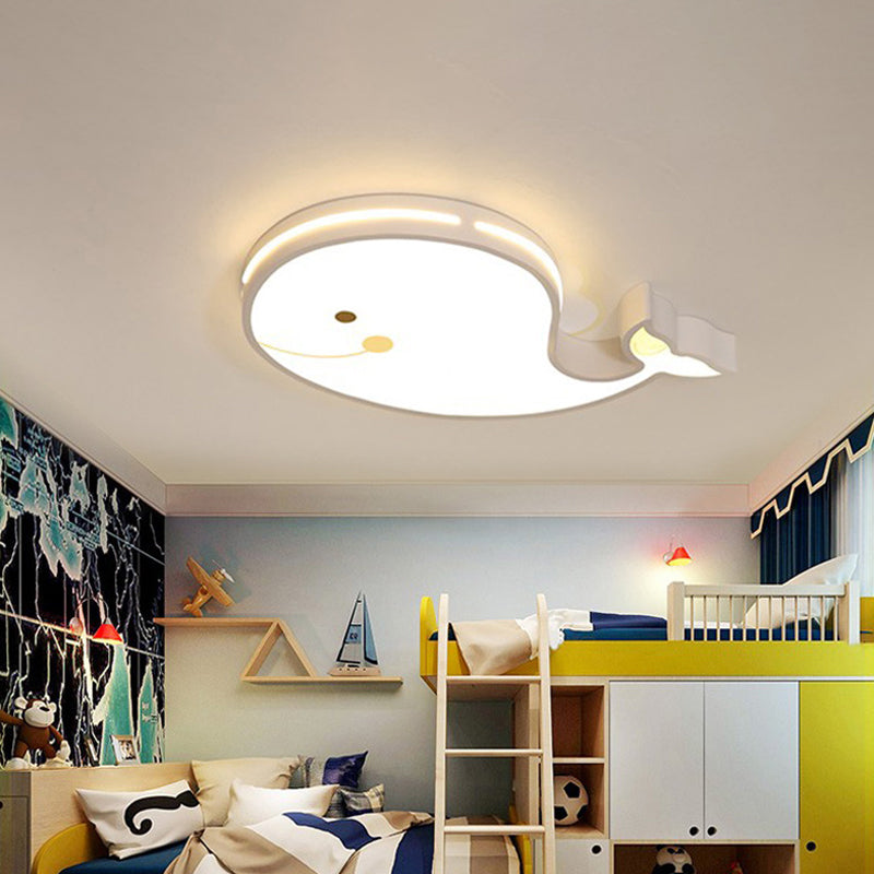 Animal Flush Mount Lamp Kid Metal LED Nursery Flushmount Ceiling Fixture in White