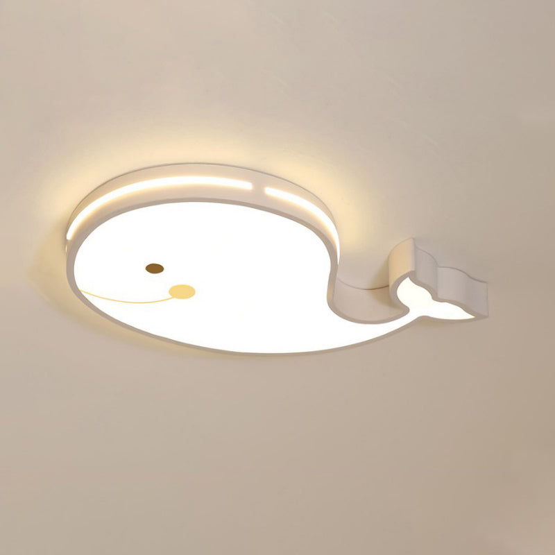 Animal Flush Mount Lamp Kid Metal LED Nursery Flushmount Ceiling Fixture in White