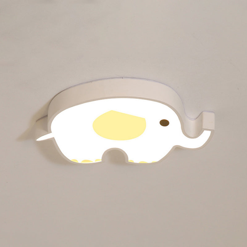 Animal Flush Mount Lamp Kid Metal LED Nursery Flushmount Ceiling Fixture in White