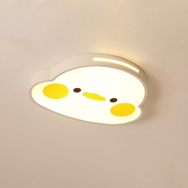 Animal Flush Mount Lamp Kid Metal LED Nursery Flushmount Ceiling Fixture in White