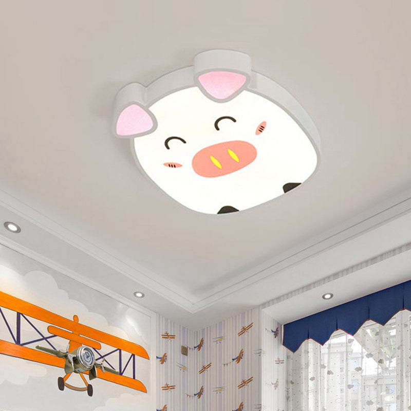 Animal Flush Mount Lamp Kid Metal LED Nursery Flushmount Ceiling Fixture in White