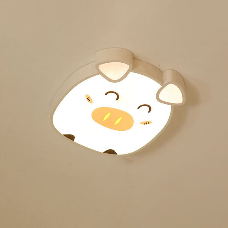 Animal Flush Mount Lamp Kid Metal LED Nursery Flushmount Ceiling Fixture in White
