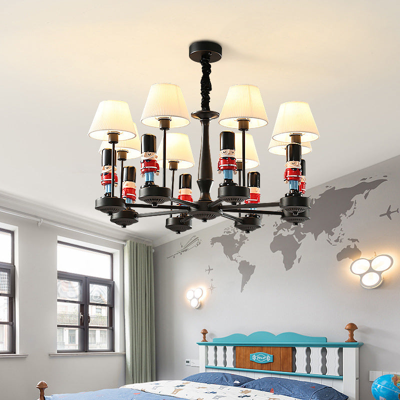 Empire Shade Chandelier Light Cartoon Fabric White Hanging Light with Figurine for Bedroom