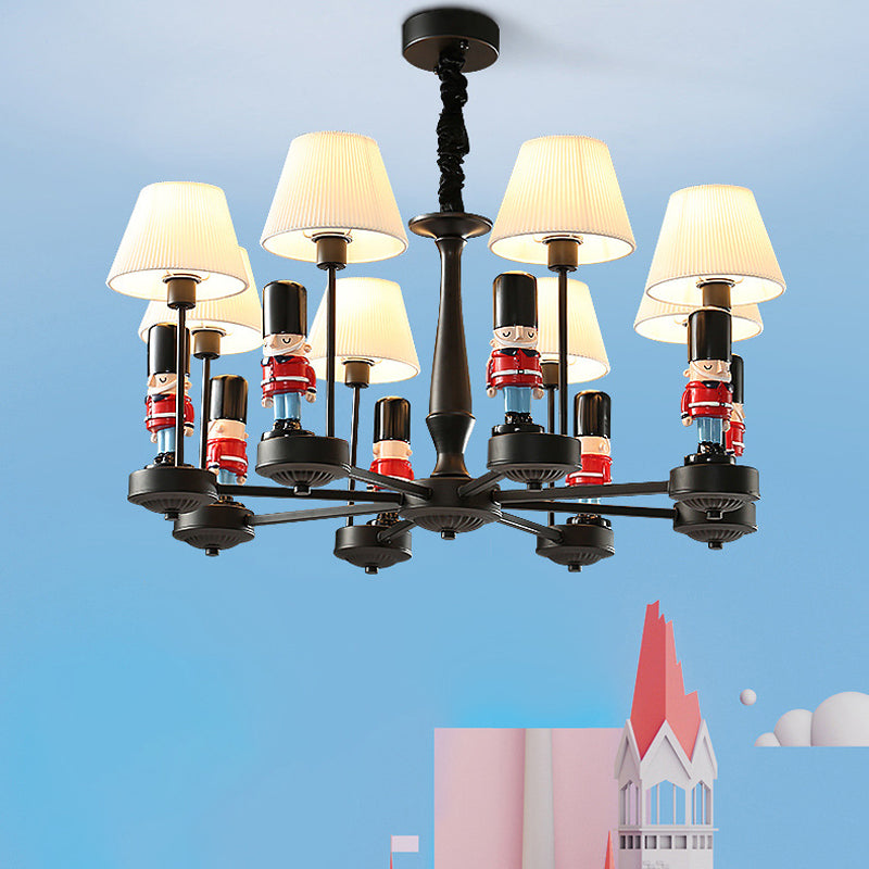 Empire Shade Chandelier Light Cartoon Fabric White Hanging Light with Figurine for Bedroom