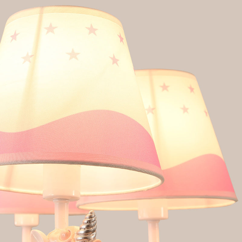 Unicorn Chandelier Lamp Cartoon Resin 5 Bulbs Nursery Hanging Light with Empire Fabric Shade