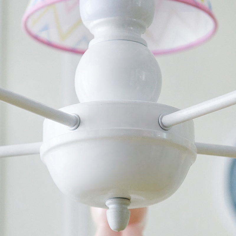 Tapered Shade Chandelier Kid Fabric 5 Bulbs Pink Pendant Light Fixture with Unicorn Figurine