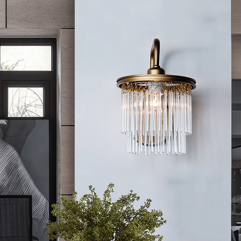 Trommel Wohnzimmer Wandleuchte Vintage Kristallperle/Stick 1/2 Lichter Antikes Messing Leuchtenlicht