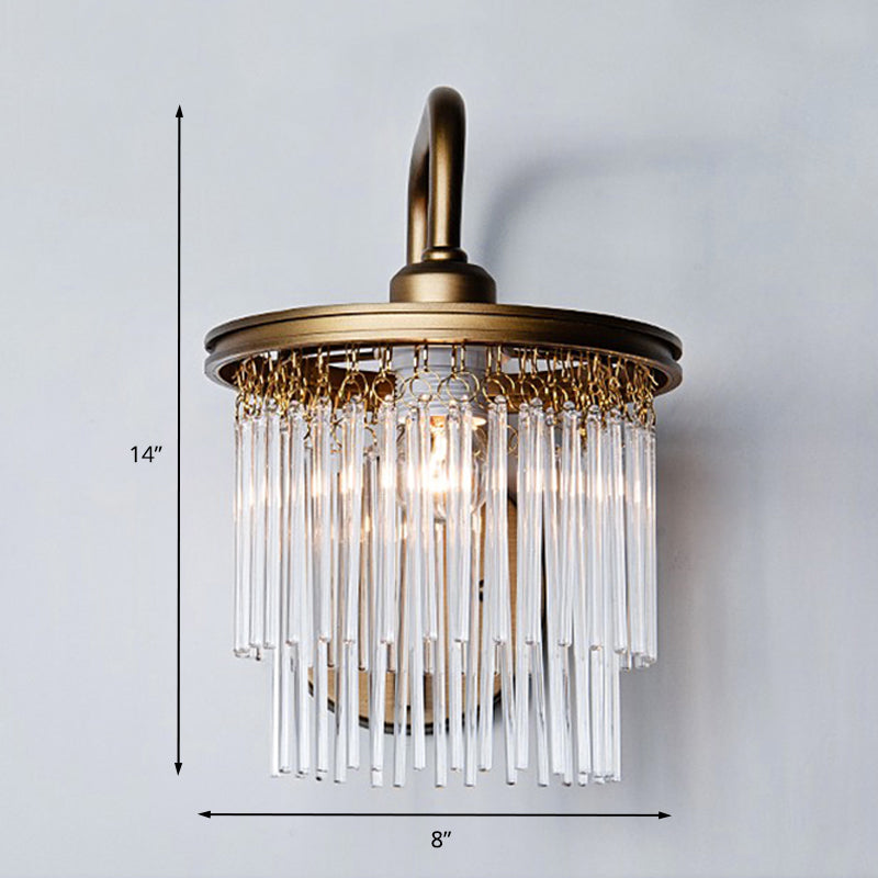 Drum Living Room Wall Light Vintage Crystal Bead/Stick 1/2 Lights Antique Brass Sconce Light