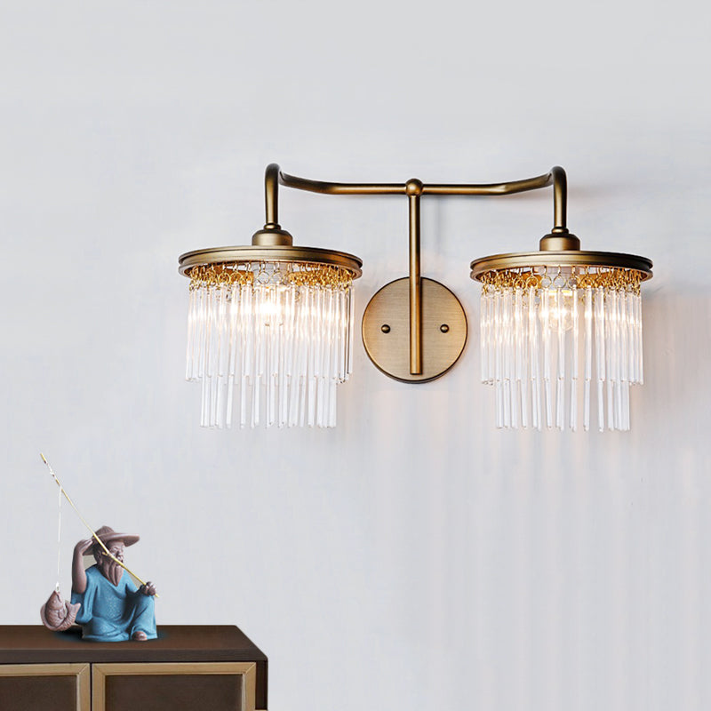 Trommel Wohnzimmer Wandleuchte Vintage Kristallperle/Stick 1/2 Lichter Antikes Messing Leuchtenlicht