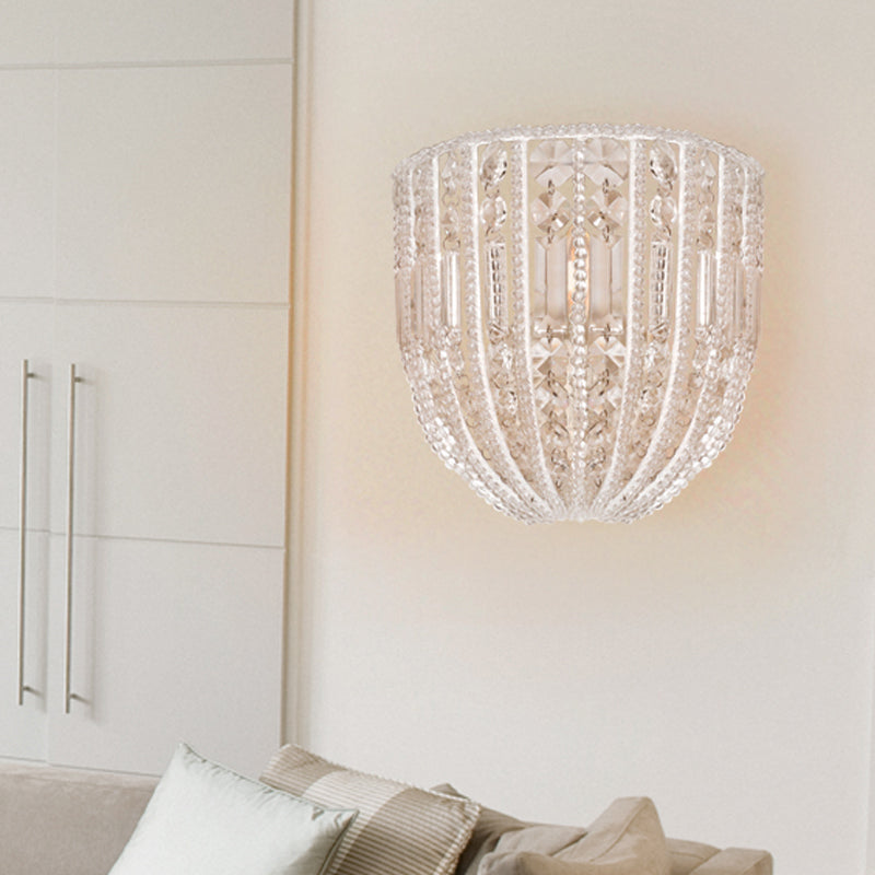 Elongated Dome Clear Crystal Wall Mounted Light Traditional 1 Light Living Room Sconce Light