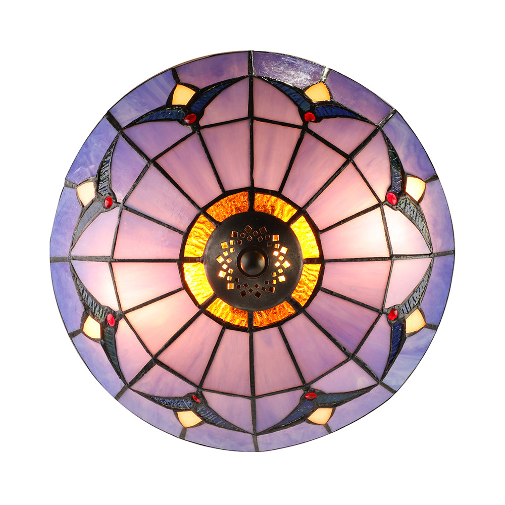 10"/12"/16"/19.5" W Bedroom Ceiling Lights Tiffany Dome Flush Mount Light Fixture in Blue with Jewel Decoration