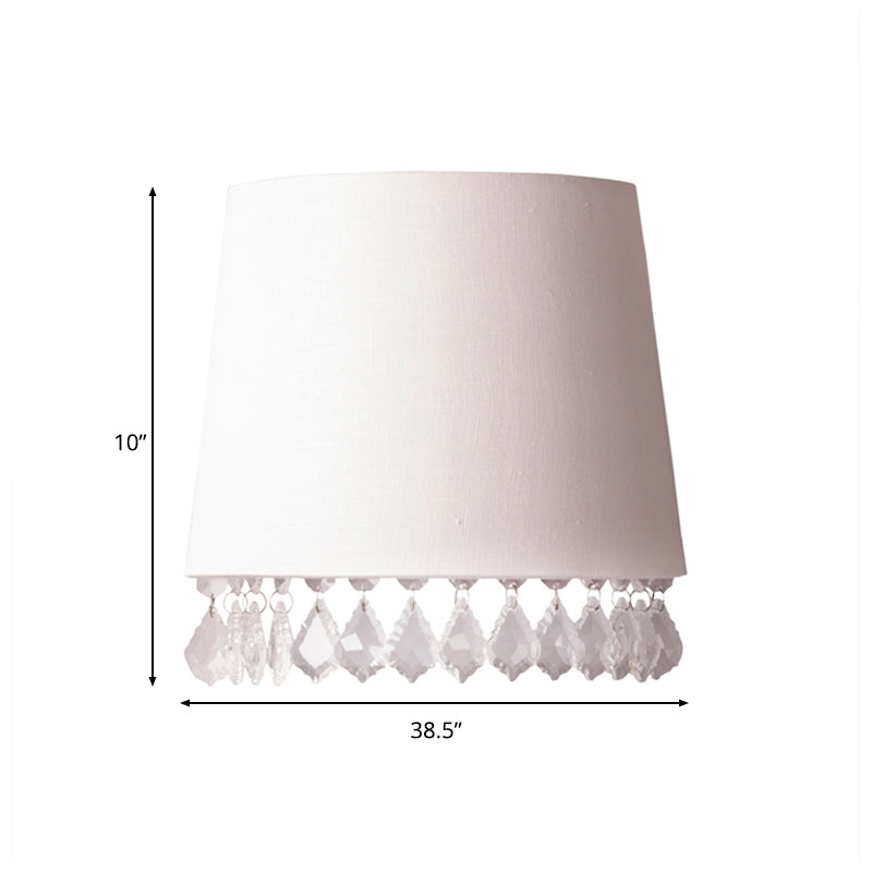 Tapered White Fabric Wall Mounted Light Traditional 1 Light Living Room Sconce Light with Crystal Drop