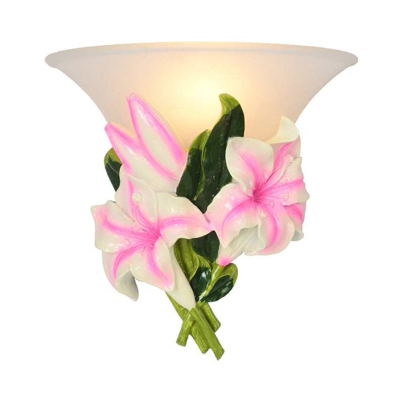 Verre givrée murale évasée Rustique 1 clair salon mural clair avec décoration de fleur rose