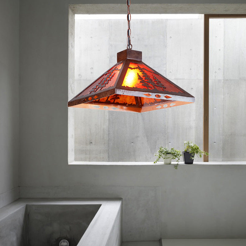 Funzione per illuminazione a sospensione piramide ruggine stile country 1 fosibs a soffitto appeso in metallo chiaro per sala da pranzo