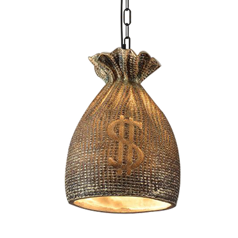 Money Bag Dining Room Hanging Light Kit Vintage Style Resin 1 Light Gold Pendant Lighting