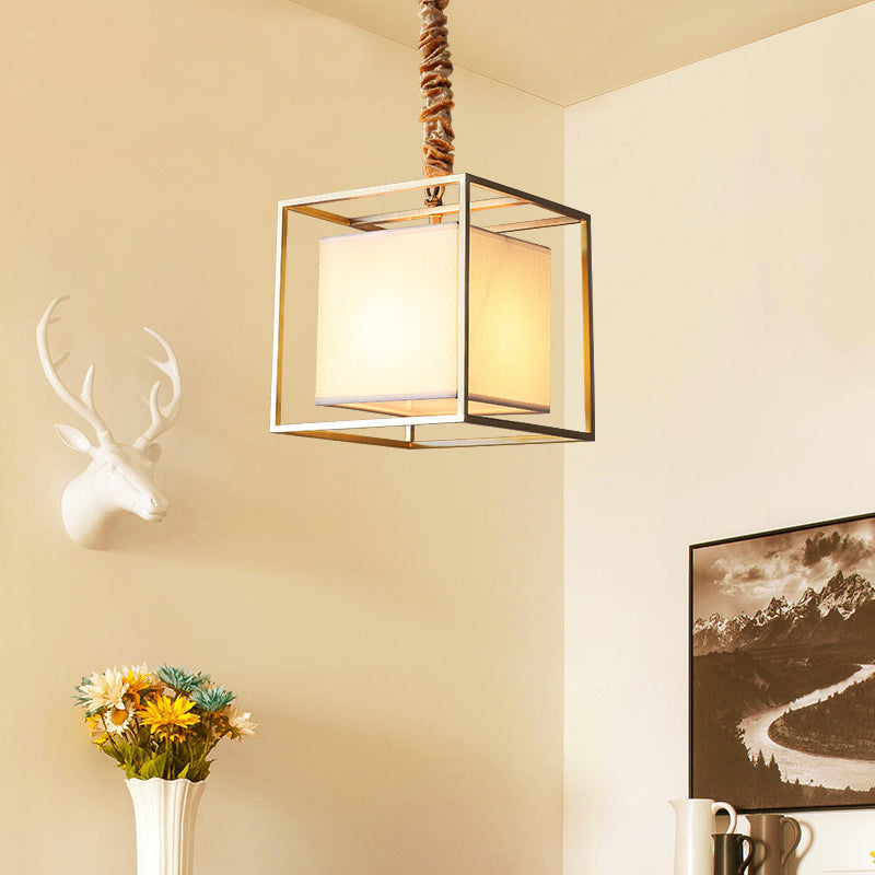 Quadratische Stoff Kronleuchter Licht traditioneller 2/3/4 Lichter Esszimmer Deckenleuchte mit goldenem Kubikrahmen, 10 "/12"/16 "breit