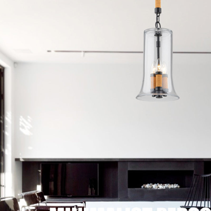 Bell Chandelier Light Traditional Clear Glass 3 Lights Dining Room Hanging Ceiling Light