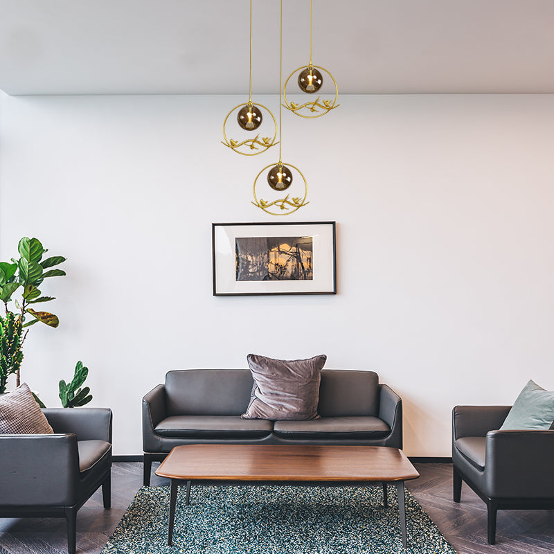 Luce a sospensione per la camera da letto Globe Fumo vintage Grigio/Clear/Amber Luci 1/3 Luci appese Light con baldacchino rotondo/lineare