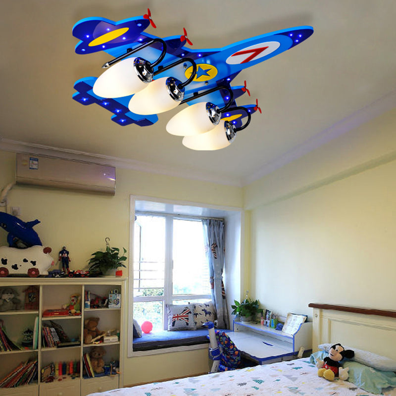 Wood Airplane Ceiling Mount Light 4 Heads Cool LED Ceiling Lamp for Nursing Room