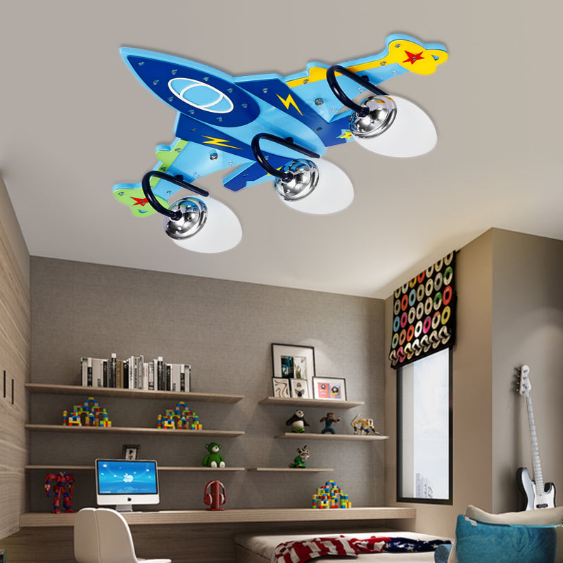 Wood Airplane Ceiling Mount Light 4 Heads Cool LED Ceiling Lamp for Nursing Room