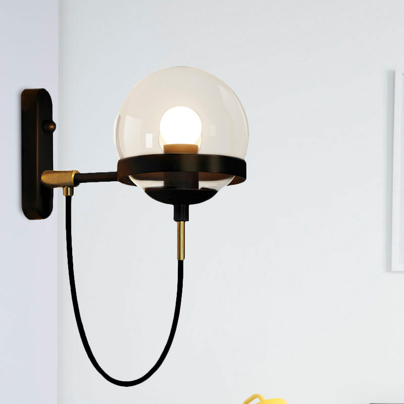Black/Gold Globe Wall Lighting Modern Clear/Frosted Glass 1 Light Living Room Sconce Light Fixture