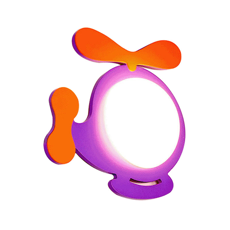 Baby Kid Bedroom Helicopter Wall Sconce Wood Cartoon Style LED Sconce Light