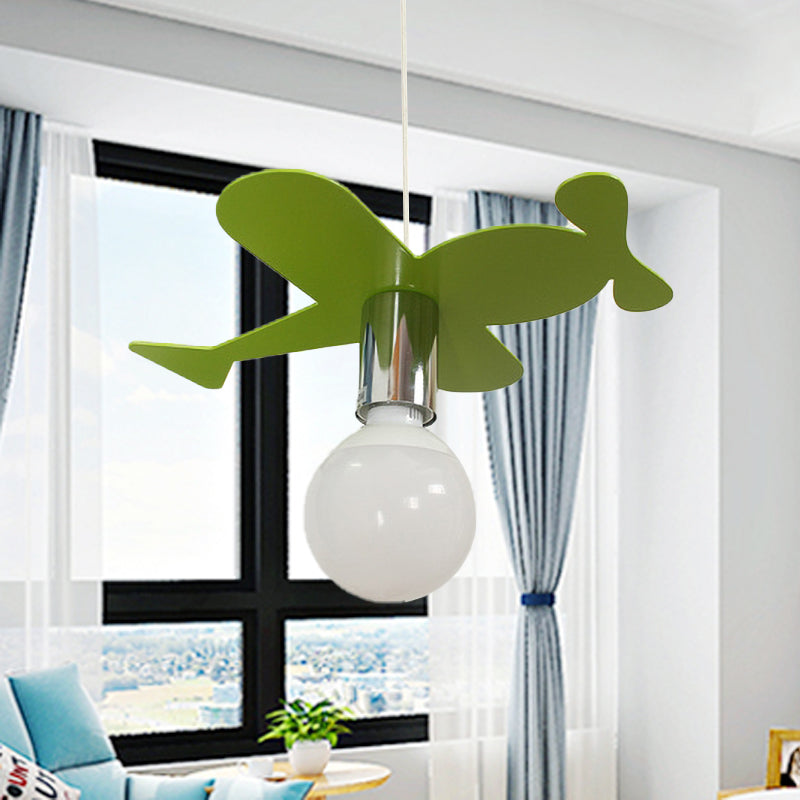 Kids Bright Colored Pendant Light Airplane 1 Light Metal LED Ceiling Lamp for Foyer