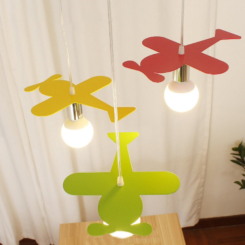 Kids Bright Colored Pendant Light Airplane 1 Light Metal LED Ceiling Lamp for Foyer