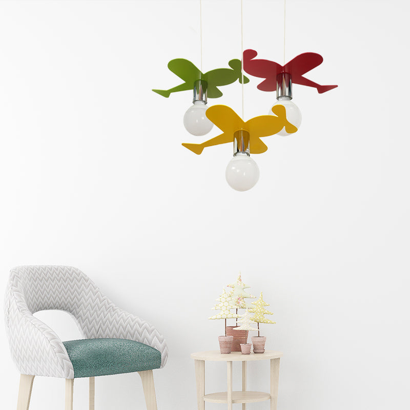 Kids Bright Colored Pendant Light Airplane 1 Light Metal LED Ceiling Lamp for Foyer