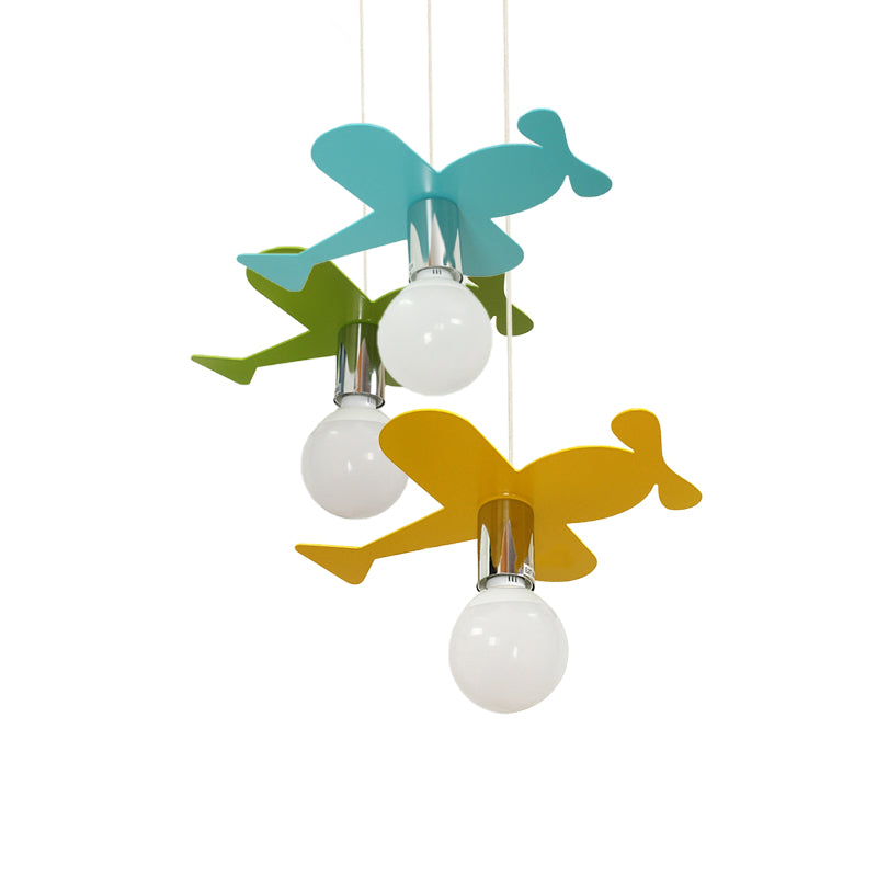 Kids Bright Colored Pendant Light Airplane 1 Light Metal LED Ceiling Lamp for Foyer