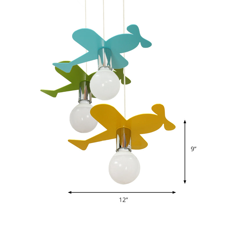 Kids Bright Colored Pendant Light Airplane 1 Light Metal LED Ceiling Lamp for Foyer