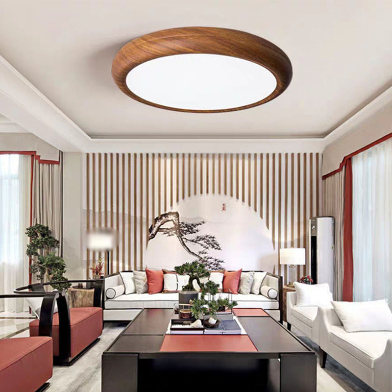Contemporary Circular Flush Fixture Wooden Living Room LED Ceiling Light Flush Mount