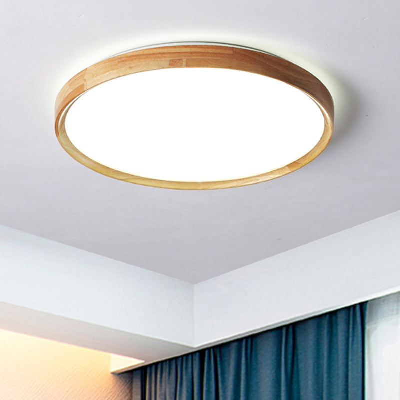 Plafonnier encastré LED rond en bois beige contemporain pour salon