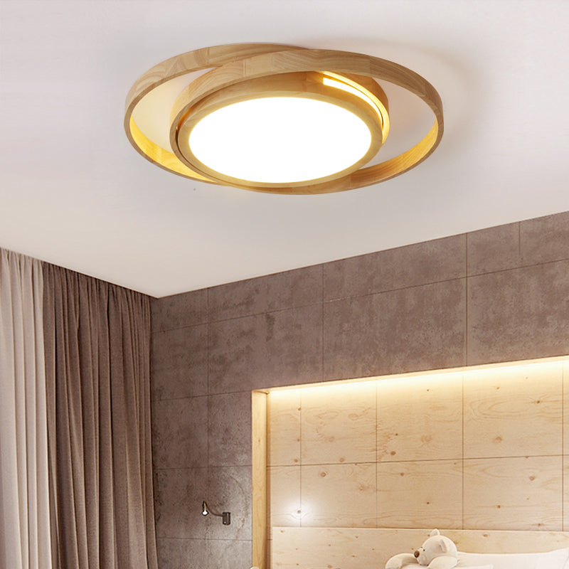 Rings Wooden LED Flush Ceiling Light Nordic Beige Flush Mount Lighting Fixture for Bedroom