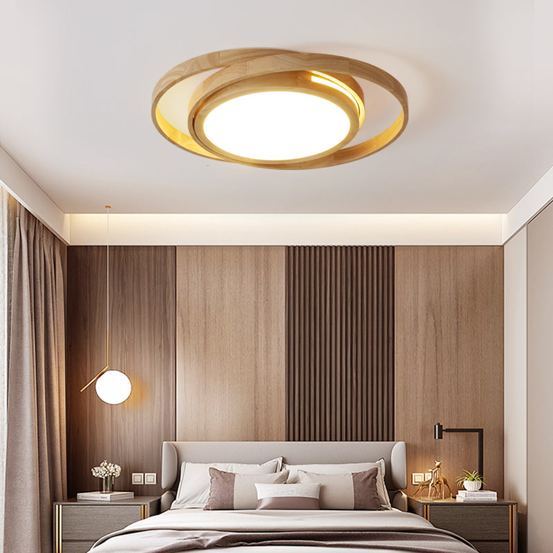 Rings Wooden LED Flush Ceiling Light Nordic Beige Flush Mount Lighting Fixture for Bedroom