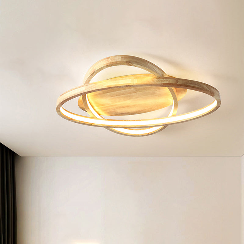 Plafonnier encastré LED Ellipse en bois beige contemporain pour salon