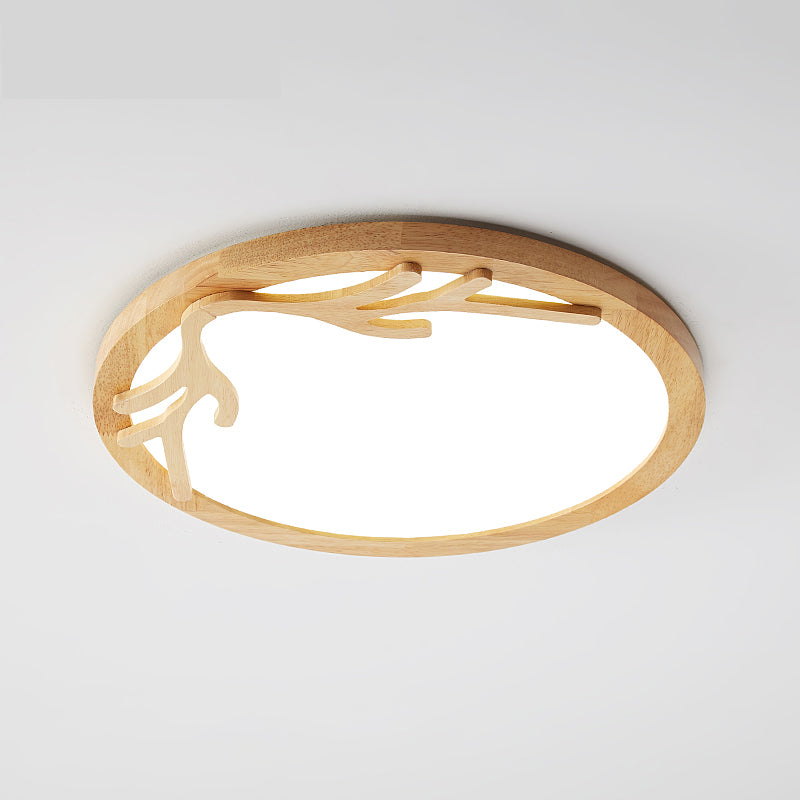 Plafonnier LED moderne en bois de cerf avec diffuseur acrylique, beige