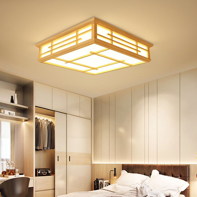Japanese Geometric LED Flush Ceiling Light Acrylic Living Room Flush Mount Lighting Fixture in Wood