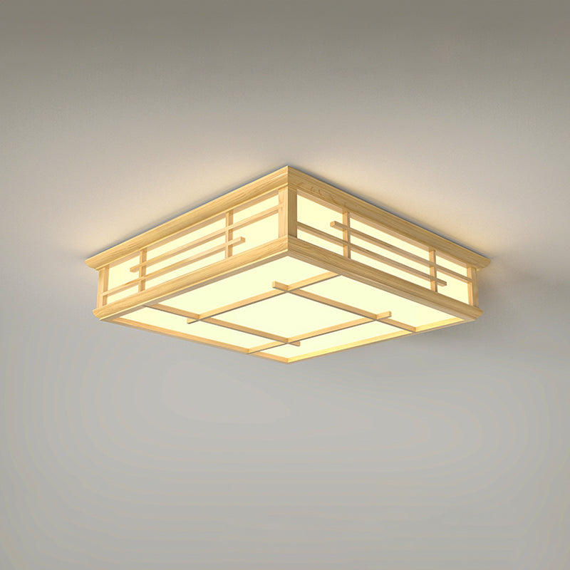 Japanese Geometric LED Flush Ceiling Light Acrylic Living Room Flush Mount Lighting Fixture in Wood