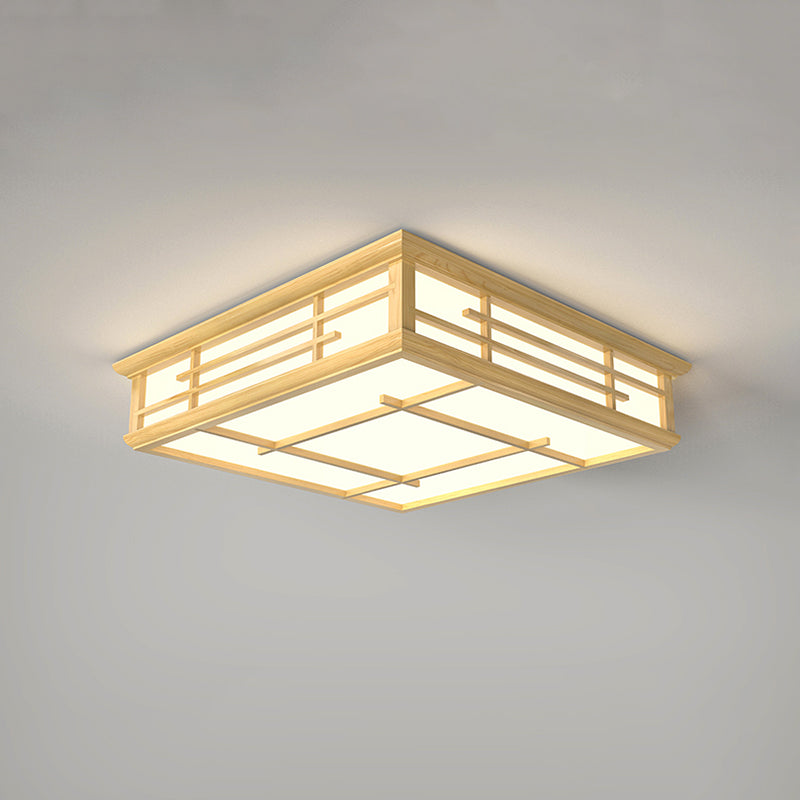 Japanese Geometric LED Flush Ceiling Light Acrylic Living Room Flush Mount Lighting Fixture in Wood